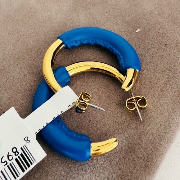 Alexis Bittar Retro Memphis 14K Yellow‎ Goldplated Half-Hoop Earrings, Blue, NWT - Picture 13 of 16